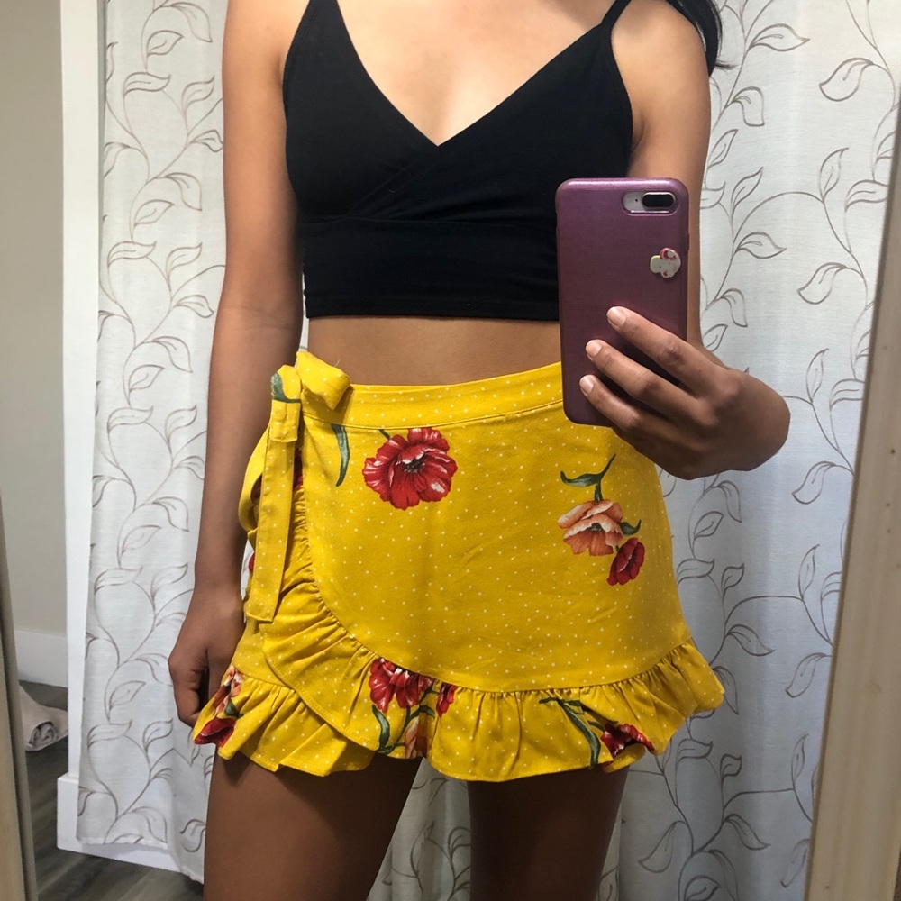 Wrap skort/shorts with yellow floral print